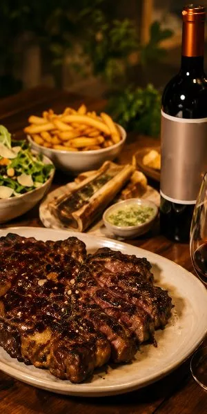 850g T-bone to share with a bottle of Waterford Antigo
